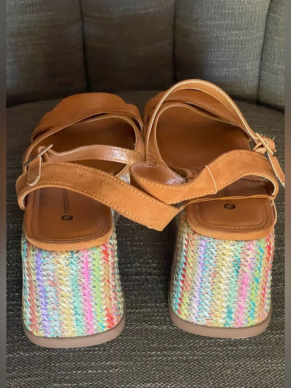 Metropolitan View Tan Suede Crisscross Wedge Sandals